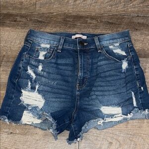 SO Dark Blue Distressed Jean Shorts